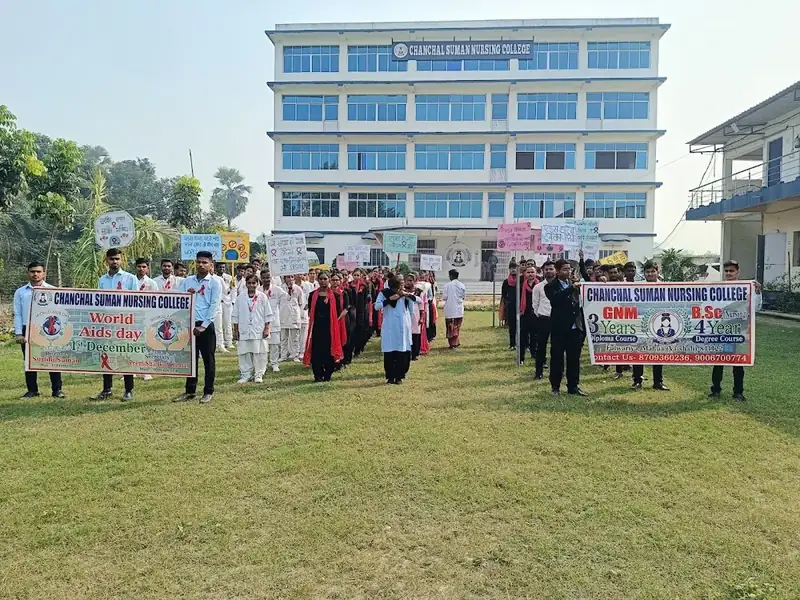 Chanchal Suman Nursing College campus and nursing students at Mahua, Vaishali